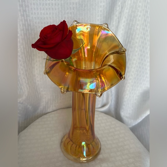 Jack in the Pulpit Marigold Morning Glory Carnival Glass Vase by Imperial Glass - Picture 2 of 16